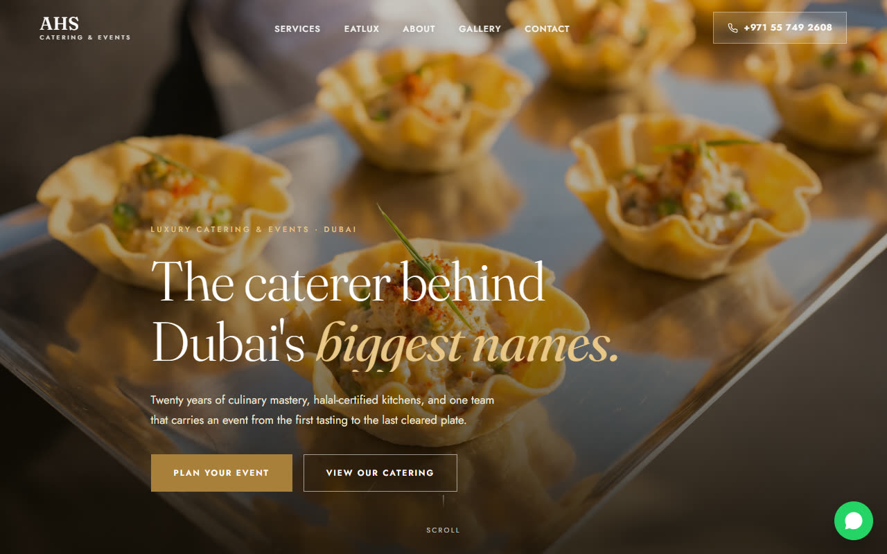 The AHS Catering & Events homepage concept