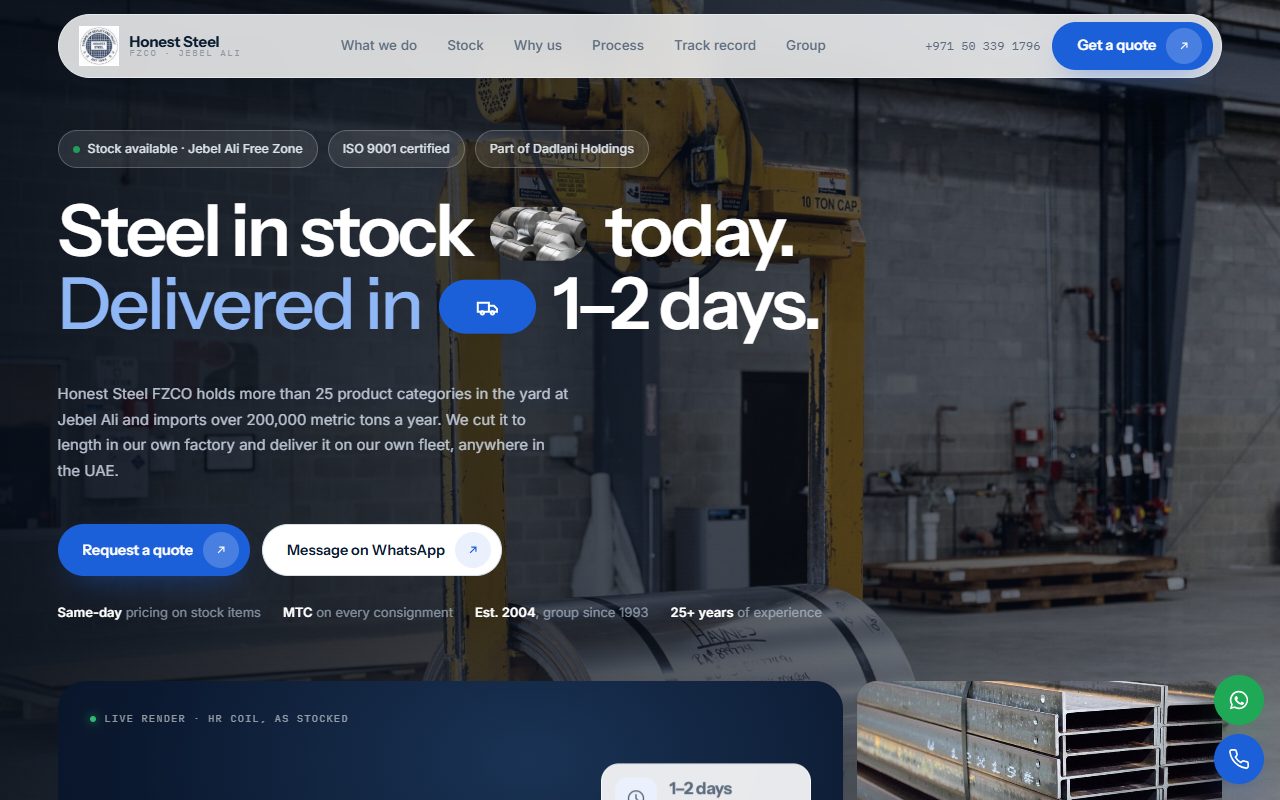 The Honest Steel FZCO stockist website