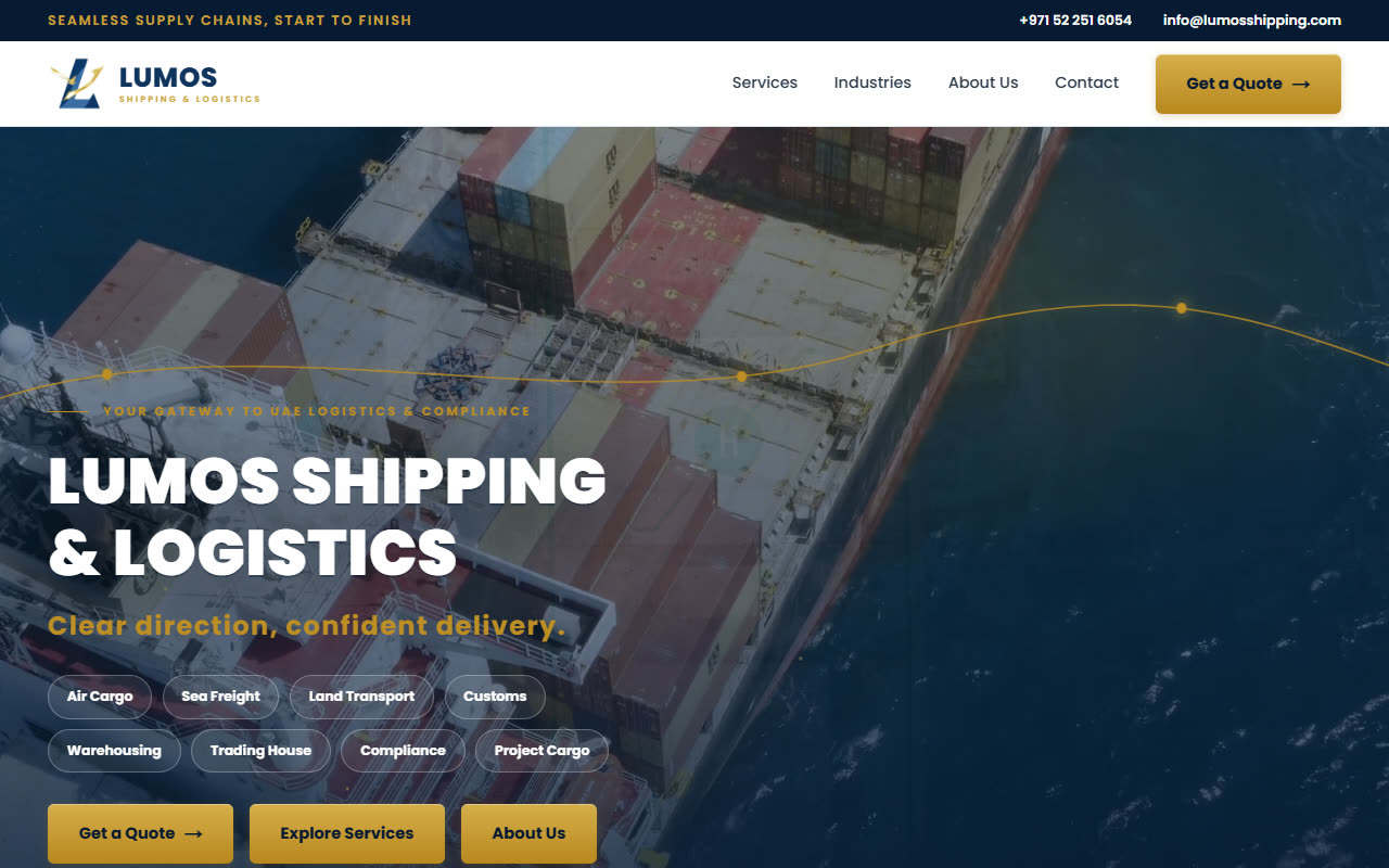 The Lumos Shipping & Logistics website